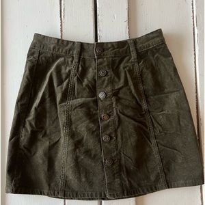 Green corduroy button down mini skirt